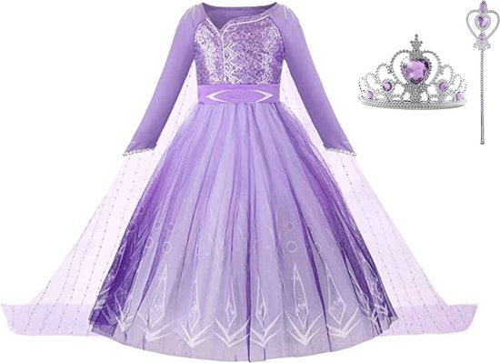 Prinsessenjurk meisje - Het Betere Merk - Tiara - Kroon - Toverstaf - maat 146/152 (150) - carnavalskleding - cadeau meisje - verkleedkleren meisje - kleed - prinsessen speelgoed