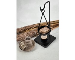 foto van Geurbrander zwart metaal hangend - brander amberblokje - geurbrander amberblokje - brander waxmelt