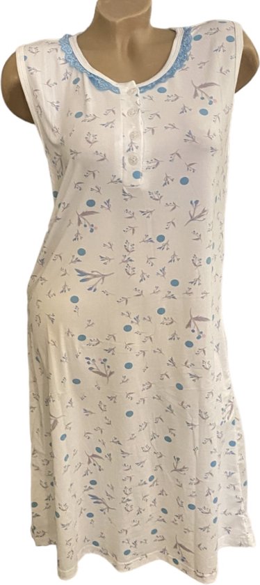 Dames nachthemd mouwloos 6998 bloemenprint XL wit/turqoise