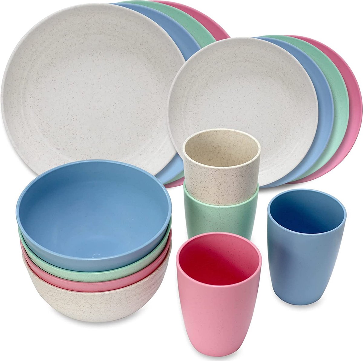 Service de vaisselle de camping, service de vaisselle en plastique 16 pièces pour 4...