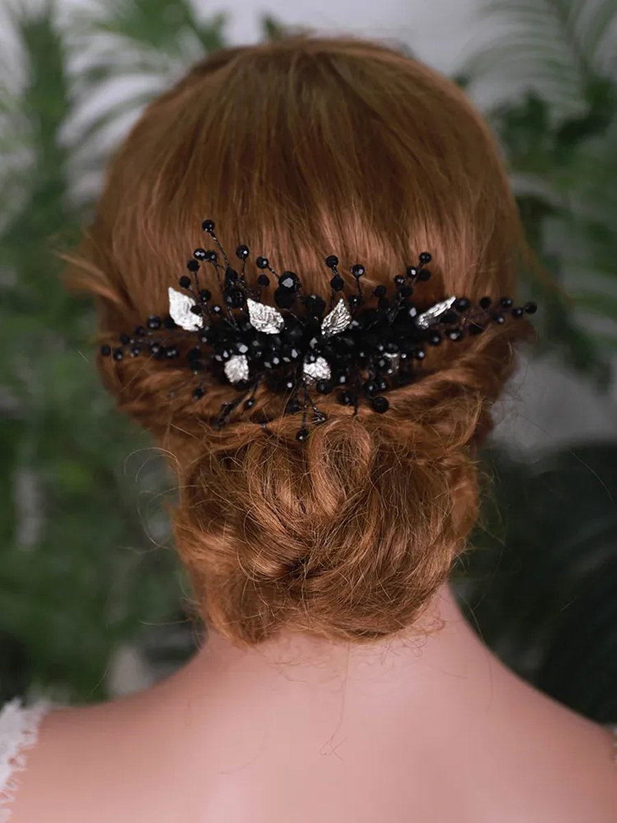 Bruidsmode, haarmode gala feest, zwart/zilverkleurig