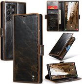 CaseMe - Telefoonhoesje geschikt voor Samsung Galaxy S23 Ultra - Wallet Book Case - Met Magnetische Sluiting - Donker Bruin