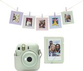 Fujifilm Instax Mini 12 accessoires - Cameratas, fotokaarten met clips & fotoalbum - Mint Groen