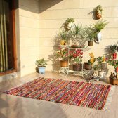 Chindi Fleece tapijt 91x152 cm kleurrijk boho-tapijt boerderij decor geweven gevlochten vloerkleden met kwast