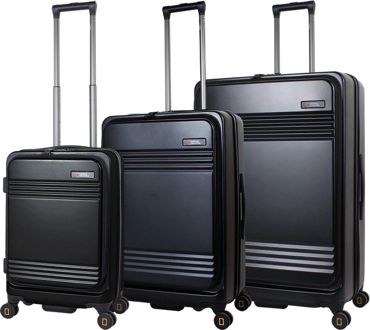 tectake® 4-Delige Reiskofferset - Inclusief bagageweger en Bagagelabel - 360° Wielen - Harde Koffers met Cijferslot - Grote Koffer - Stapelbaar - Trolley Handbagage - champagne