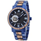 Victorious Olijvenhout met Blauw Zwart Stalen Heren horloge - Ignite - Ø44mm
