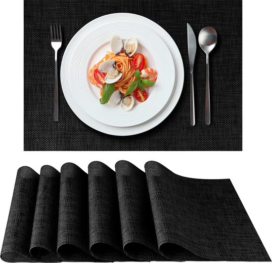 Loco Bird Placemats, set van 6, zwart, 44 x 32 cm, afwasbaar, van pvc