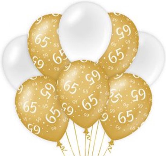 Verjaardag Versiering Pakket 65 jaar Wit en Goud - Ballonnen Goud & Wit