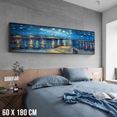 Allernieuwste.nl® Canvas Schilderij Vincent Van Gogh XL Sterrennacht over de RhÃ´ne Starry Night - expressionisme - Kleur - XL 60 x 180 cm