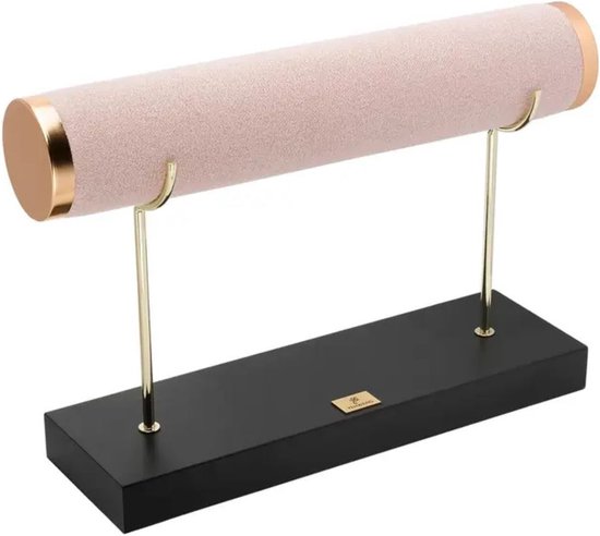 Luxe armbanden display roze 28x19 cm met houten voet