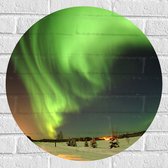 Muursticker Cirkel - Noorderlicht bij Sneeuwlandschap - 60x60 cm Foto op Muursticker