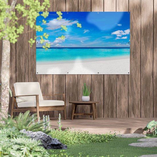 Gars Affiche de jardin Plage Tropicale avec Palmier - 150x100 cm - Toile jardin - Décoration de jardin - Décoration murale extérieur - Tableau jardin