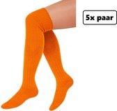 5x Paar Lange sokken oranje gebreid mt.41-47 - knie over - Tiroler heer dames kniekousen kousen voetbalsokken festival Oktoberfest voetbal