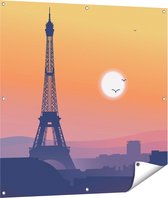 Gards Tuinposter Illustratie van de Eiffeltoren in Parijs - 100x100 cm - Tuindoek - Tuindecoratie - Wanddecoratie buiten - Tuinschilderij