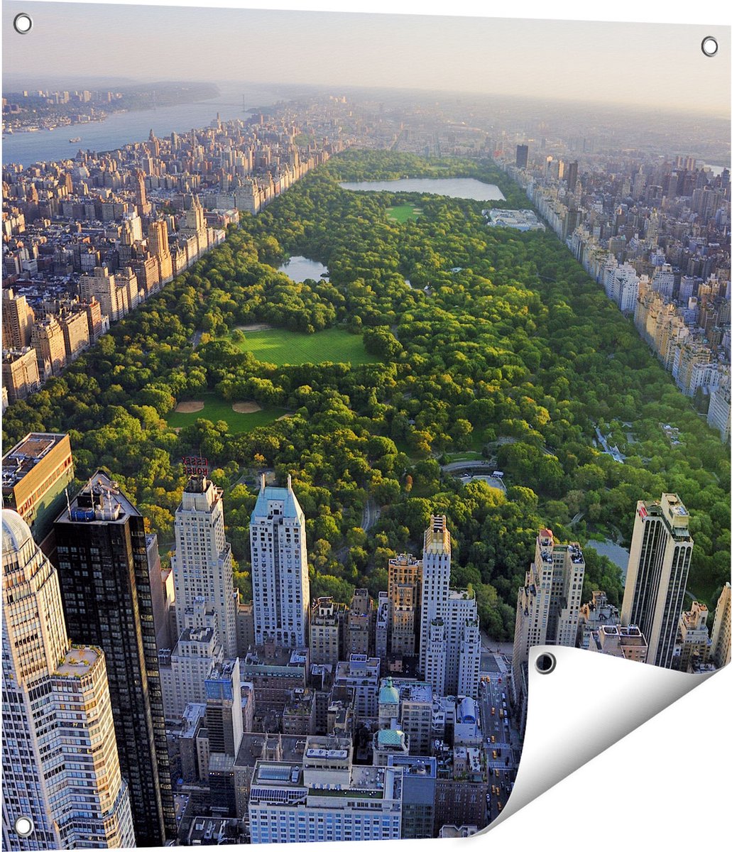 Gards Tuinposter Central Park in New York met Wolkenkrabbers - 70x70 cm - Tuindoek - Tuindecoratie - Wanddecoratie buiten - Tuinschilderij Multikleur