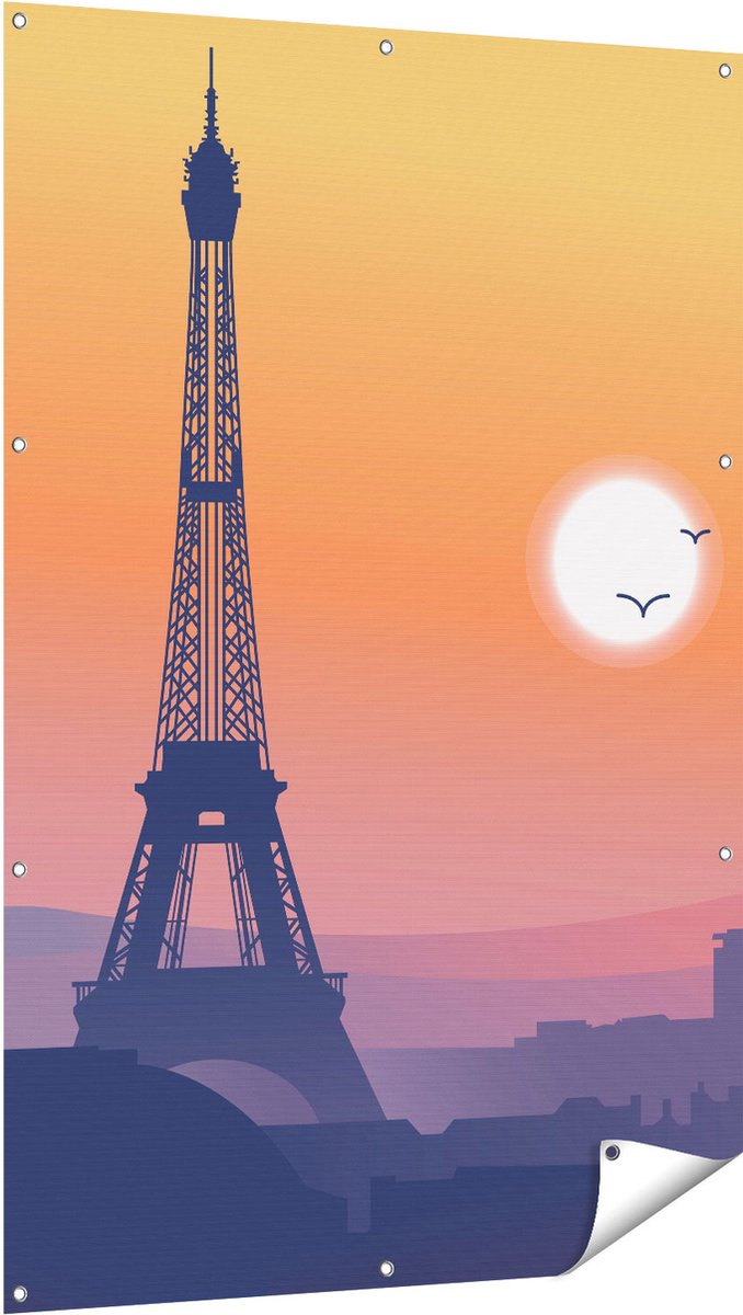 Gards Tuinposter Illustratie van de Eiffeltoren in Parijs - 100x150 cm - Tuindoek - Tuindecoratie - Wanddecoratie buiten - Tuinschilderij Multikleur