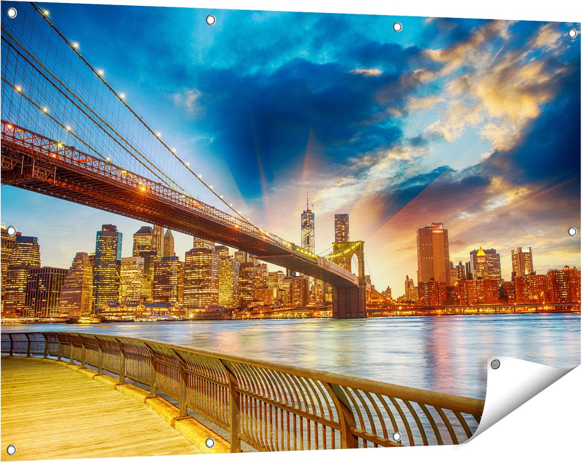 Gards Tuinposter New York Brooklyn Brug - 120x80 cm - Tuindoek - Tuindecoratie - Wanddecoratie buiten - Tuinschilderij Multikleur