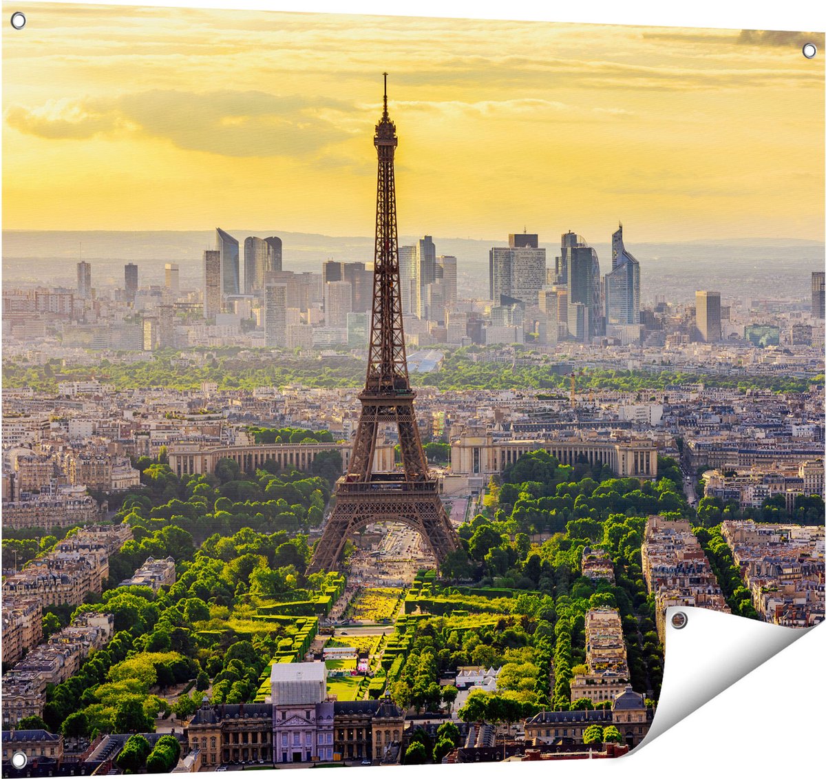 Gards Tuinposter Skyline van Parijs met de Eiffeltoren - 100x80 cm - Tuindoek - Tuindecoratie - Wanddecoratie buiten - Tuinschilderij Multikleur