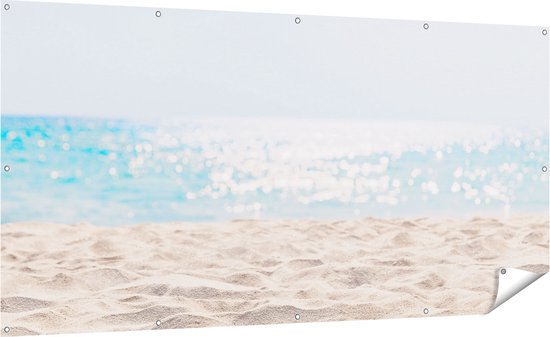 Gards Tuinposter Helder Witte Strand met Zee Uitzicht - 200x100 cm - Tuindoek - Tuindecoratie - Wanddecoratie buiten - Tuinschilderij
