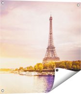 Gards Tuinposter Eiffeltoren in Parijs aan het Water - 60x60 cm - Tuindoek - Tuindecoratie - Wanddecoratie buiten - Tuinschilderij