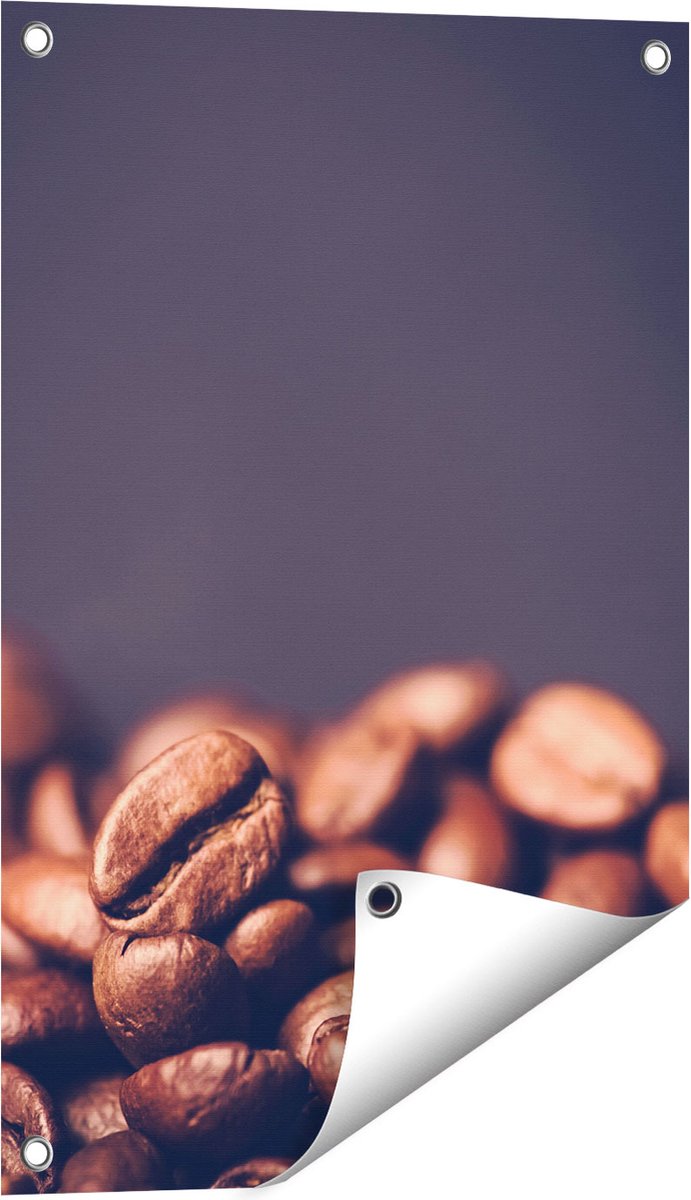 Gards Tuinposter Koffie Bonen op een Zwart Achtergrond - 40x60 cm - Tuindoek - Tuindecoratie - Wanddecoratie buiten - Tuinschilderij Multikleur