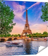 Gards Tuinposter Eiffeltoren in Parijs aan het Water - Kleur - 100x100 cm - Tuindoek - Tuindecoratie - Wanddecoratie buiten - Tuinschilderij
