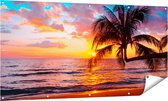 Gards Tuinposter Tropisch Strand tijdens Zonsondergang - 160x80 cm - Tuindoek - Tuindecoratie - Wanddecoratie buiten - Tuinschilderij