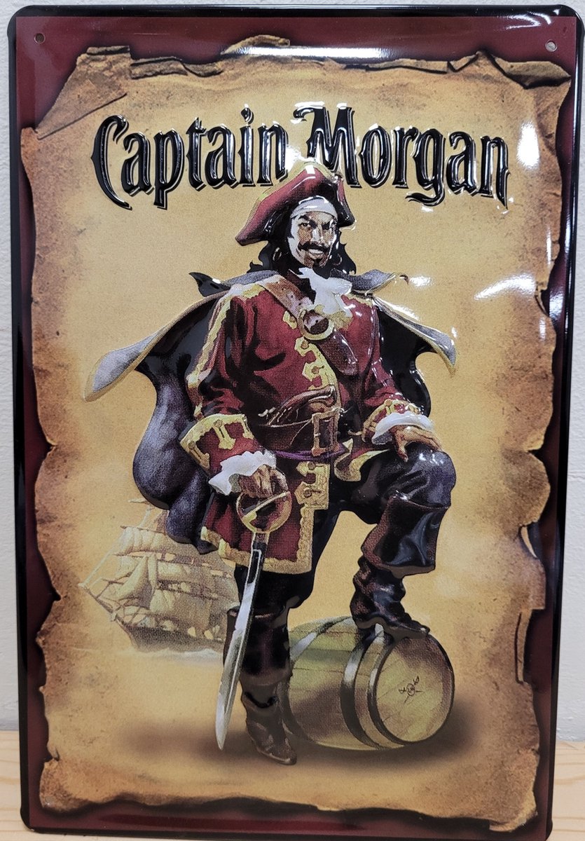 Captain Morgan verticaal Reclamebord van metaal 30 x 20 cm GEBOLD BORD MET RELIEF METALEN-WANDBORD - MUURPLAAT - VINTAGE - RETRO - HORECA- WANDDECORATIE -TEKSTBORD - DECORATIEBORD - RECLAMEPLAAT - WANDPLAAT - NOSTALGIE -CAFE- BAR -MANCAVE- KROEG - 