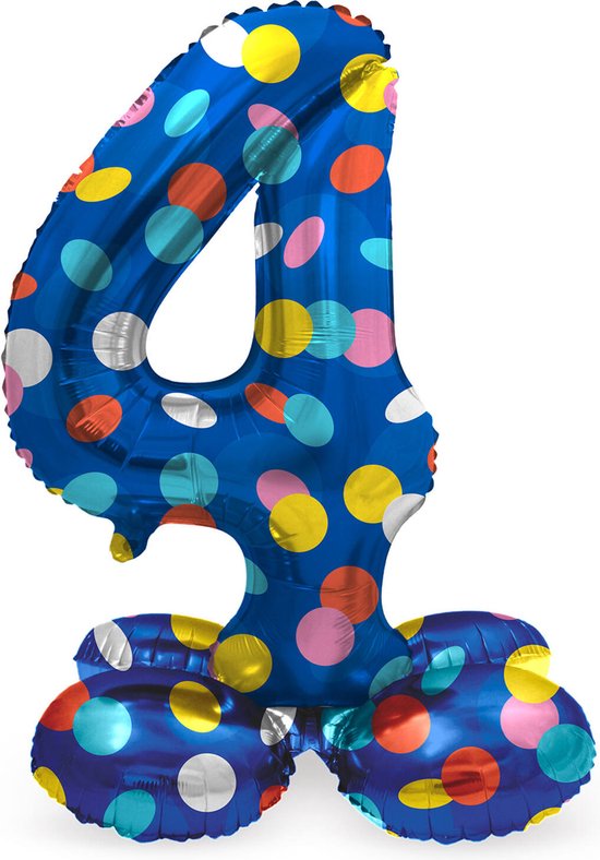 Folat - Staande folieballon Cijfer 4 Colorful Dots - 41 cm