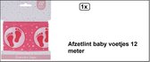 Afzetlint baby voetjes 12 meter roze/wit - Decoratie markeer lint geboorte meisje baby fun