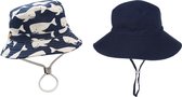 2 Stuks - Zonnehoedje Vissershoedje kind - Walvis - Navy Effen - Maat 46-48 (3-18 maanden)