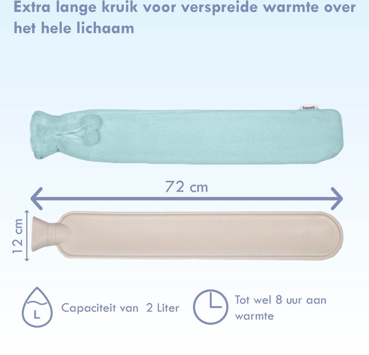 Ragnal Warmwaterkruik - Lichtblauw - Kruik Met extra zachte hoes - Warmtekussen - Extra Lang - 2L Inhoud - 8 uur warmte - Kruik - XXL – foto 6
