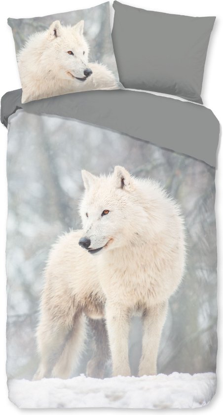 Warme flanel dekbedovertrek White Wolf - 140x200/220 (eenpersoons) - hoogwaardig en superzacht - unieke dessin