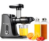 KitchenBrothers Slowjuicer - Juicer - 4 Standen - 450ml - Incl. Reisflessen en Receptenboek - Grijs