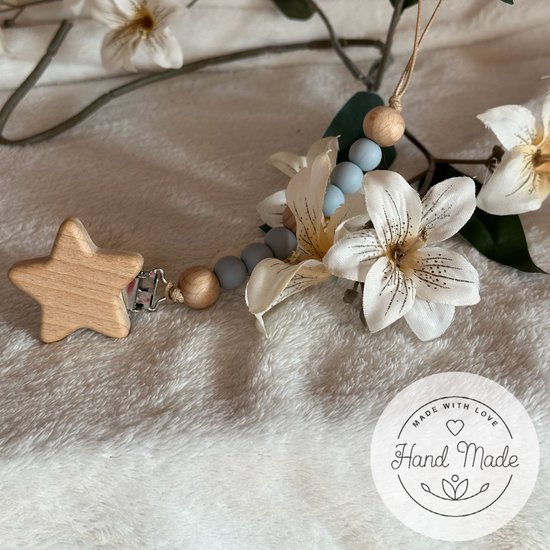 Baby Geboorte Set - Baby Speelgoed - New Born Set - Geschenk Set - Kraamcadeau - Babyshower - Gender Reveal Party - Bijtring - Handgemaakt - Natuurlijke Materialen - Speenkoord - Konijn — afbeelding 4