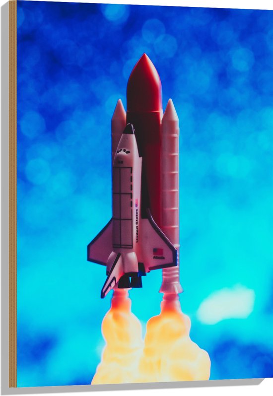 Hout - Opstijgende Speelgoed Raket - 60x90 cm - 9 mm dik - Foto op Hout (Met Ophangsysteem)