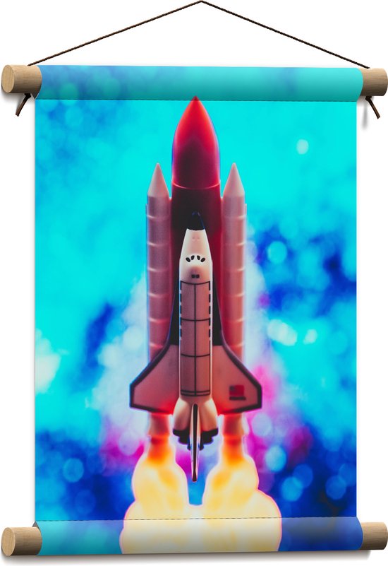 Textielposter - Speelgoed Raket met Start Rook - 30x40 cm Foto op Textiel