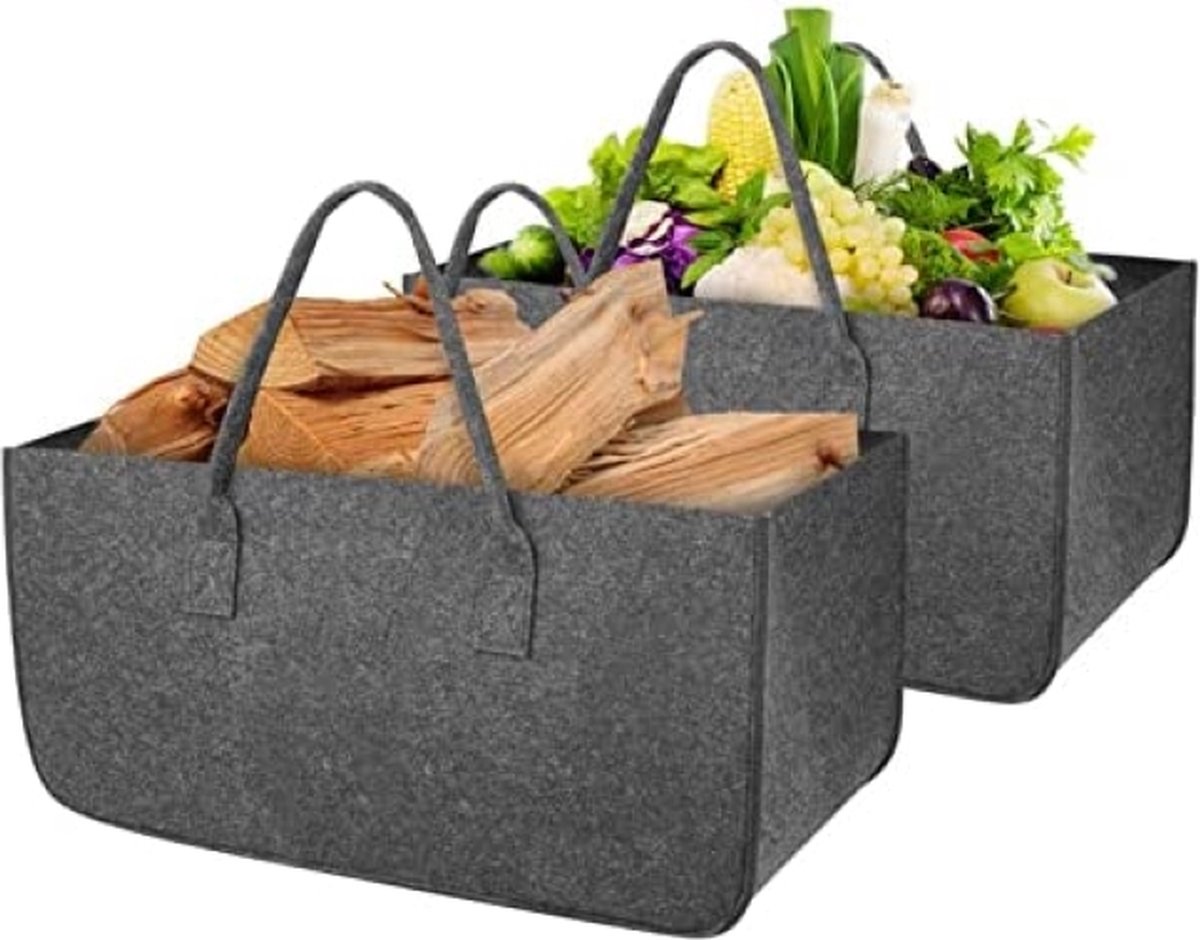 Grote Viltzakken Shopper Set Van 2 - 20L Opvouwbare Boodschappentas En Haardhoutmand