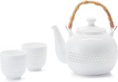 Theeset Guang - 3-delige theeset porselein - Theepot en 2 kopjes - Theepot 1200 ml - Wit