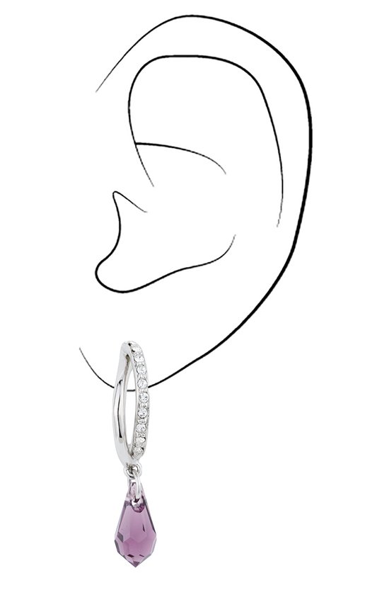 Clips oreilles Traveller - Gouttes - Suspendues - Cristaux Preciosa - Violet - Couleur argent - 157568