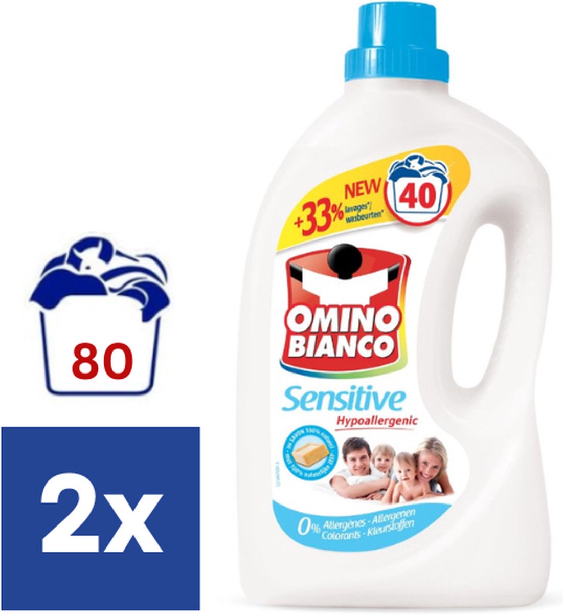 Omino Bianco Sensitive vloeibaar Wasmiddel - 2 x 2 l (80 wasbeurten)