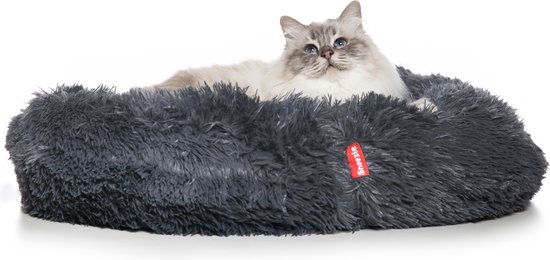 Snoozle Donut Kattenmand M - Fluffy Kattenmandjes Poes - Ronde Grote Poezenmand Voor Kat Grijs - Superzacht Kattenbed 60 cm - Anti-Stress Kattenkussen