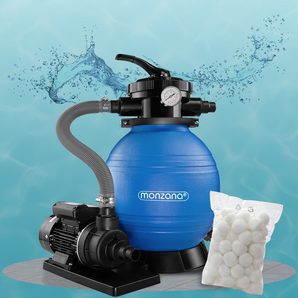 Monzana Zandfiltersysteem 10.200 l/h - 7 Wegklep Ø32-38mm Blauw – foto 4