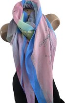 Dames Lange Sjaal met bloesem opdruk X-627 180/85CM blauw/roze/groen