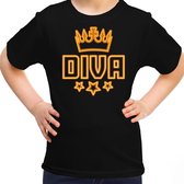 Bellatio Decorations koningsdag t-shirt - diva - voor meisjes - zwart met oranje 122/128