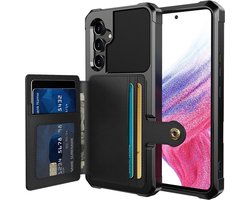 Portemonnee Hoesje Geschikt voor Samsung Galaxy A34 - 3 in 1 Back Cover met Pasjeshouder - Telefoonhoesje voor Pinpas met Kaarthouder op Achterkant - Case met Magneet voor Auto Houder Zwart