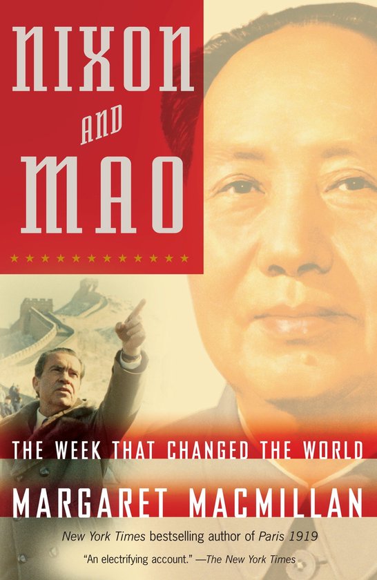 Boekomslag met portretten van Nixon en Mao, en de titel 'Nixon and Mao: The Week That Changed the World'.