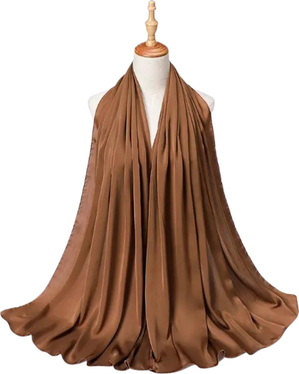 ASTRADAVI Mode Sjaals - Sjaal - Mooie Lente & Zomer Sjaals - Lichte en Zachte Crêpe Gerimpelde Stof - 175 x 70 cm - Karamel Bruin - Cadeau Idee