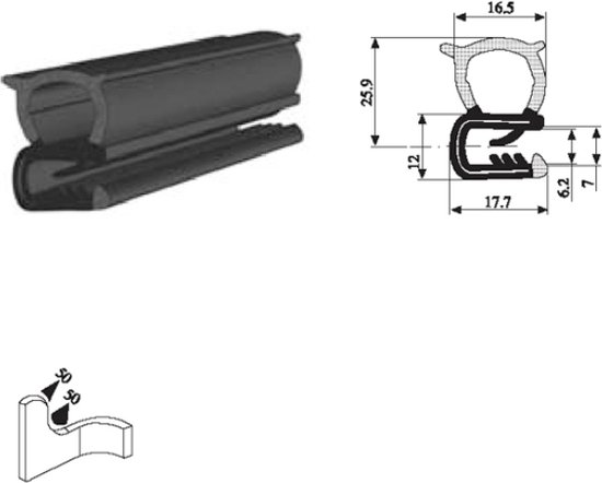 Foto: Vrr u profiel klemprofiel rubber randbescherming 2 5 mm met kraal 004 per 5 10 of 50 meter