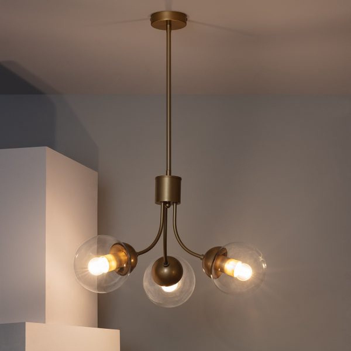 Bussandri - Vintage Hanglamp - Metaal - Vintage - E27 - L:50cm - Voor Binnen - Woonkamer - Eetkamer - Slaapkamer - Hanglamp - Goud
